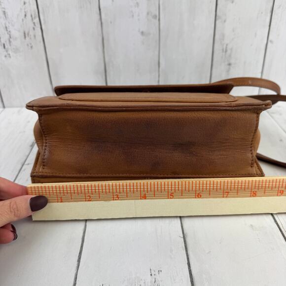 VTG Fossil Brown Camel Leather Double Flap Saddle Crossbody Bag Organizer - Picture 13 of 15